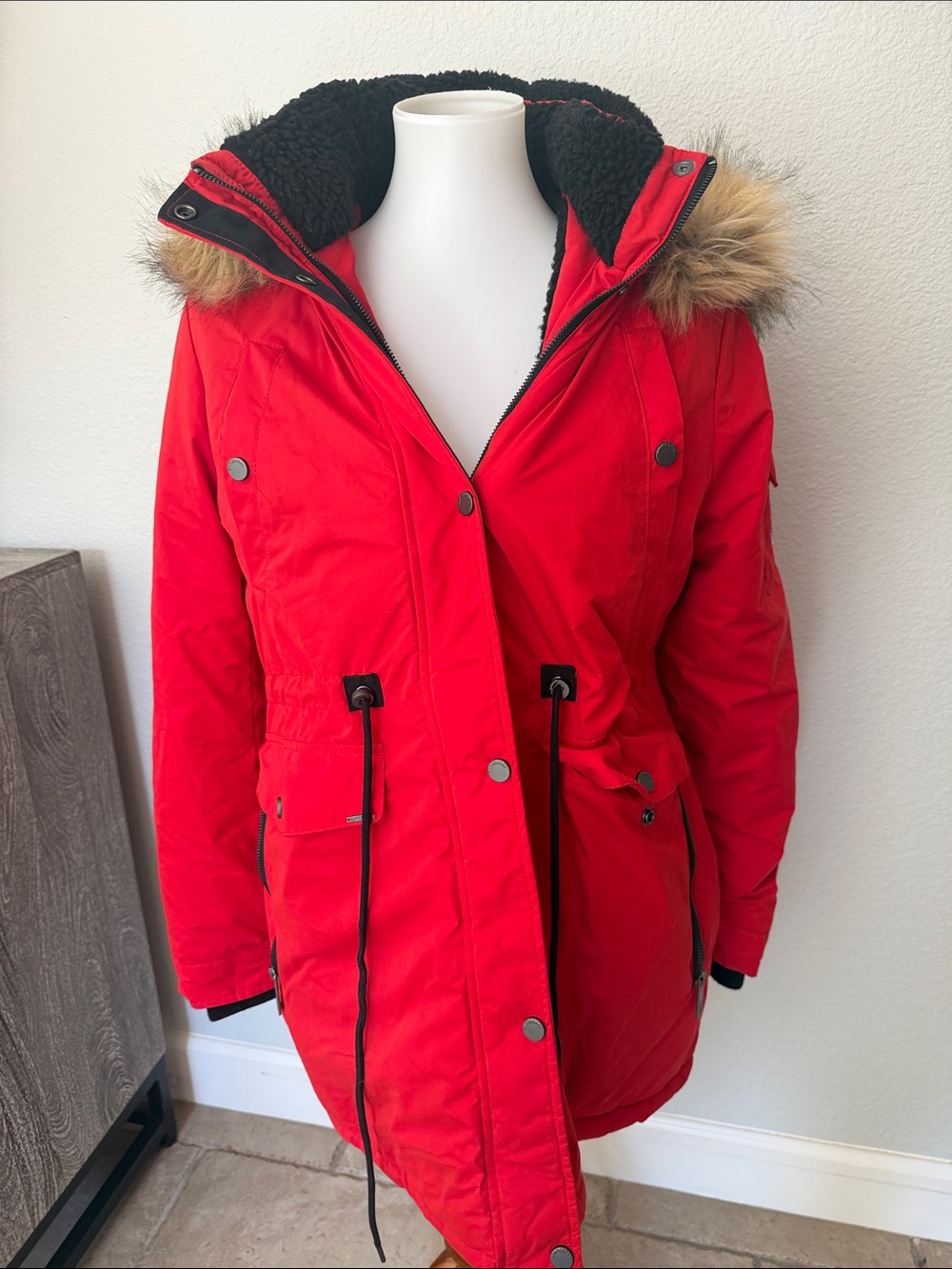 Superdry Red Faux-Fur Hooded Parka size 8